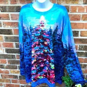 Christmas Tree 3xl Long Sleeve Shirt. Vibrant Lit Tree Image On Front And Back